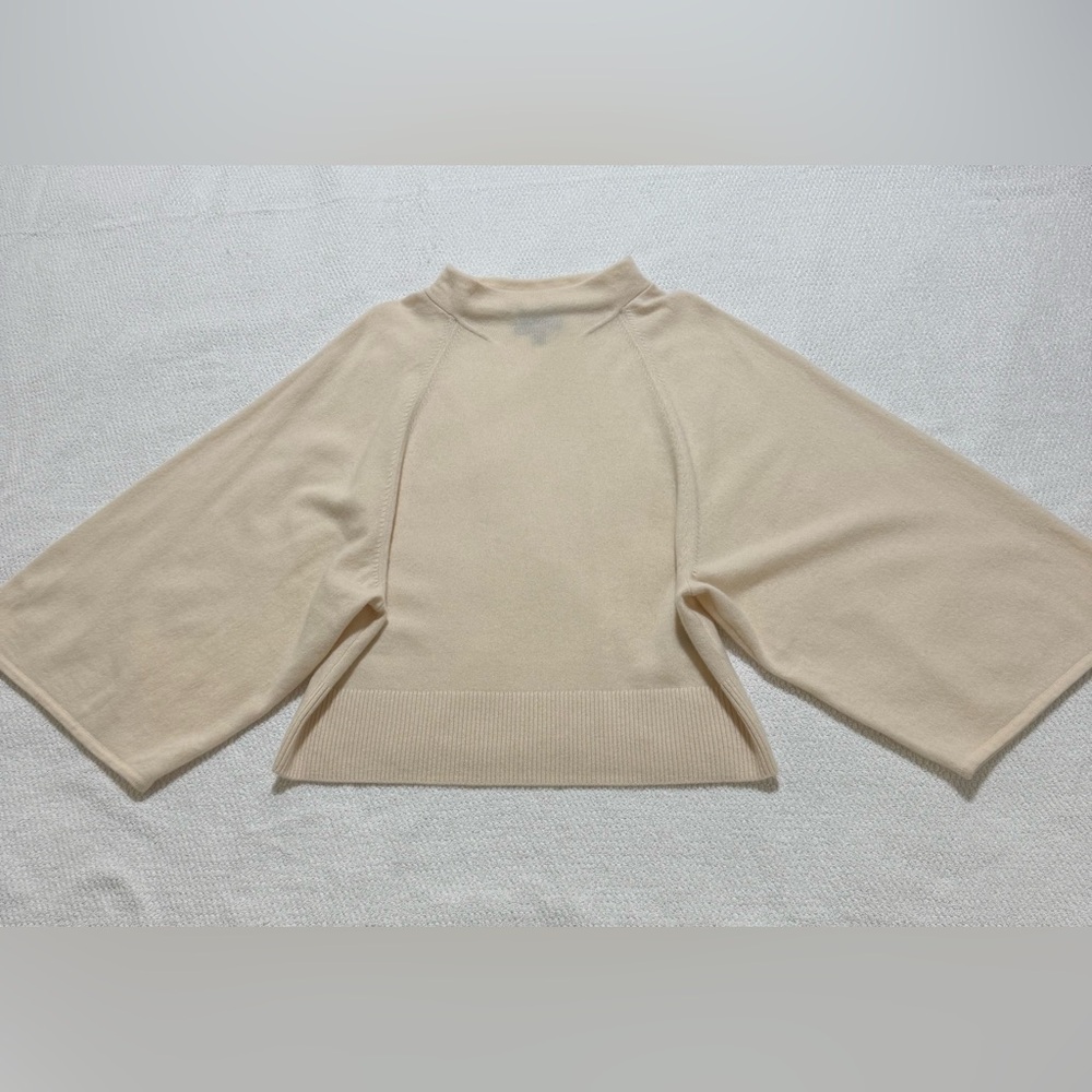 BR Banana Republic S Mock Neck Long Wide Sleeve Ivory Cashmere Sweater Oversized - Picture 11 of 12